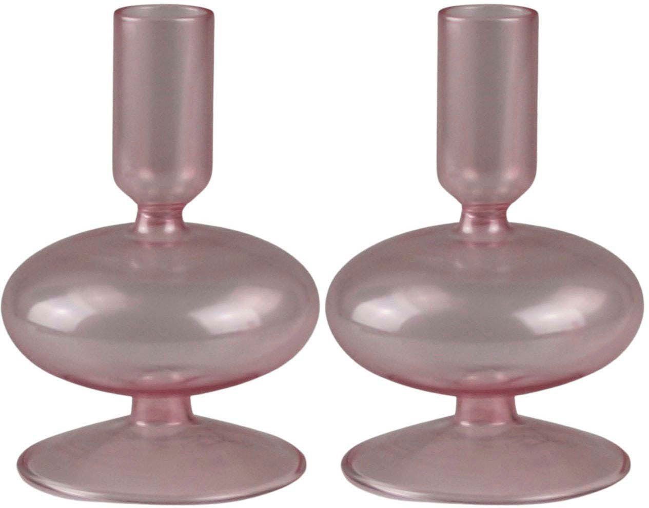 AM Design Kerzenständer Kerzenhalter mit kunstvollen Ausbuchtungen (Set, 2 St), Stabkerzenhalter aus Glas, Höhe ca. 13 cm, Dekoobjekt | Kerzenständer