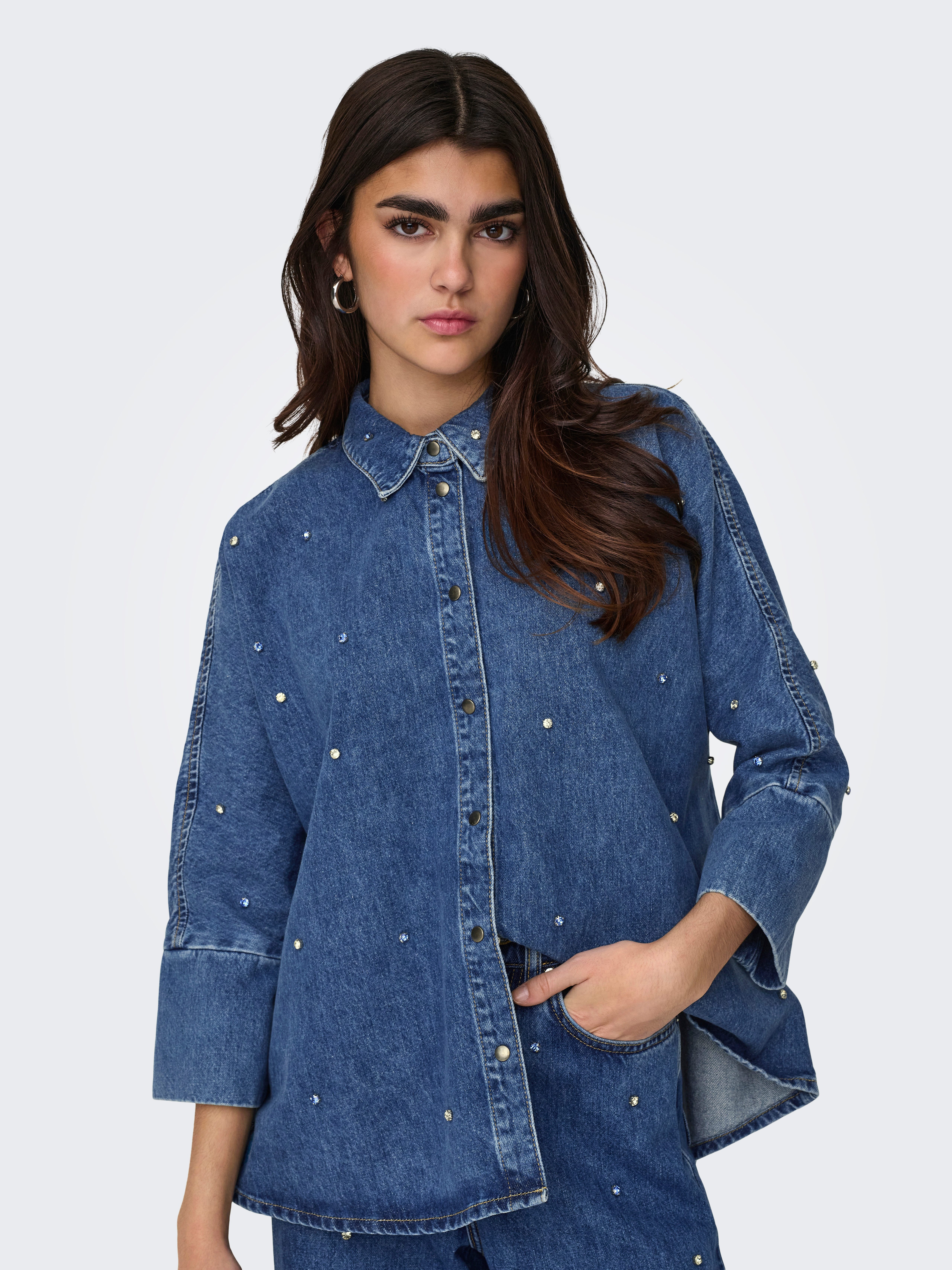 ONLY Jeansbluse ONLGRACE 3/4 RHINESTONE MB günstig online kaufen