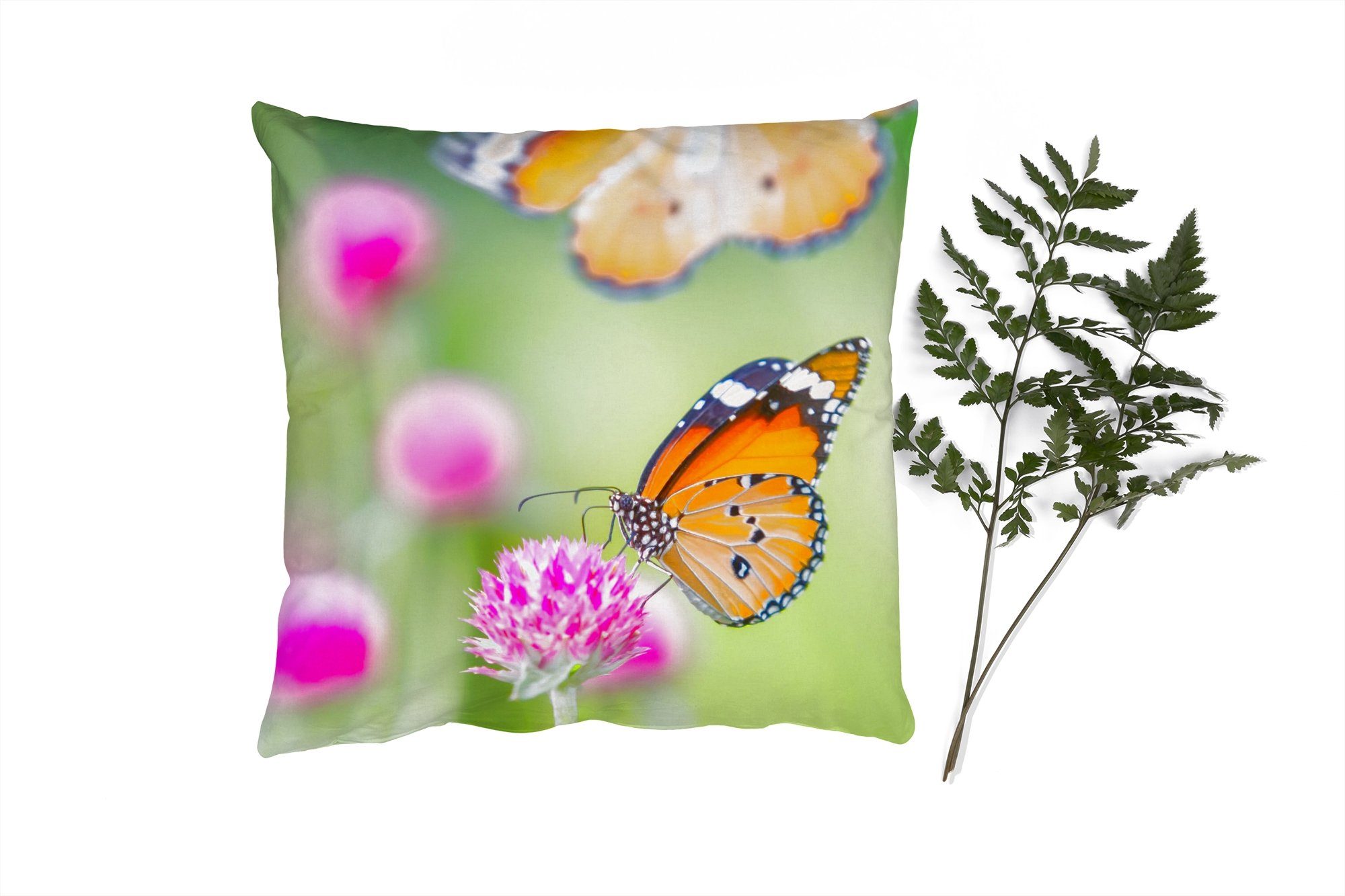 MuchoWow Deko, Schlafzimmer, Blumen, mit Wohzimmer, - Zierkissen Insekten Füllung Sofakissen Dekokissen - Schmetterlinge für