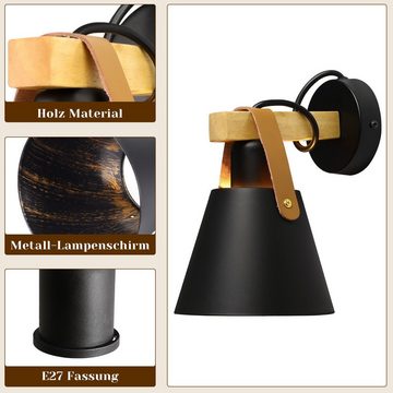 ZMH Wandleuchte Schwarz Vintage Wandlampe Holz E27 Industrie Innenbeleuchtung, LED wechselbar