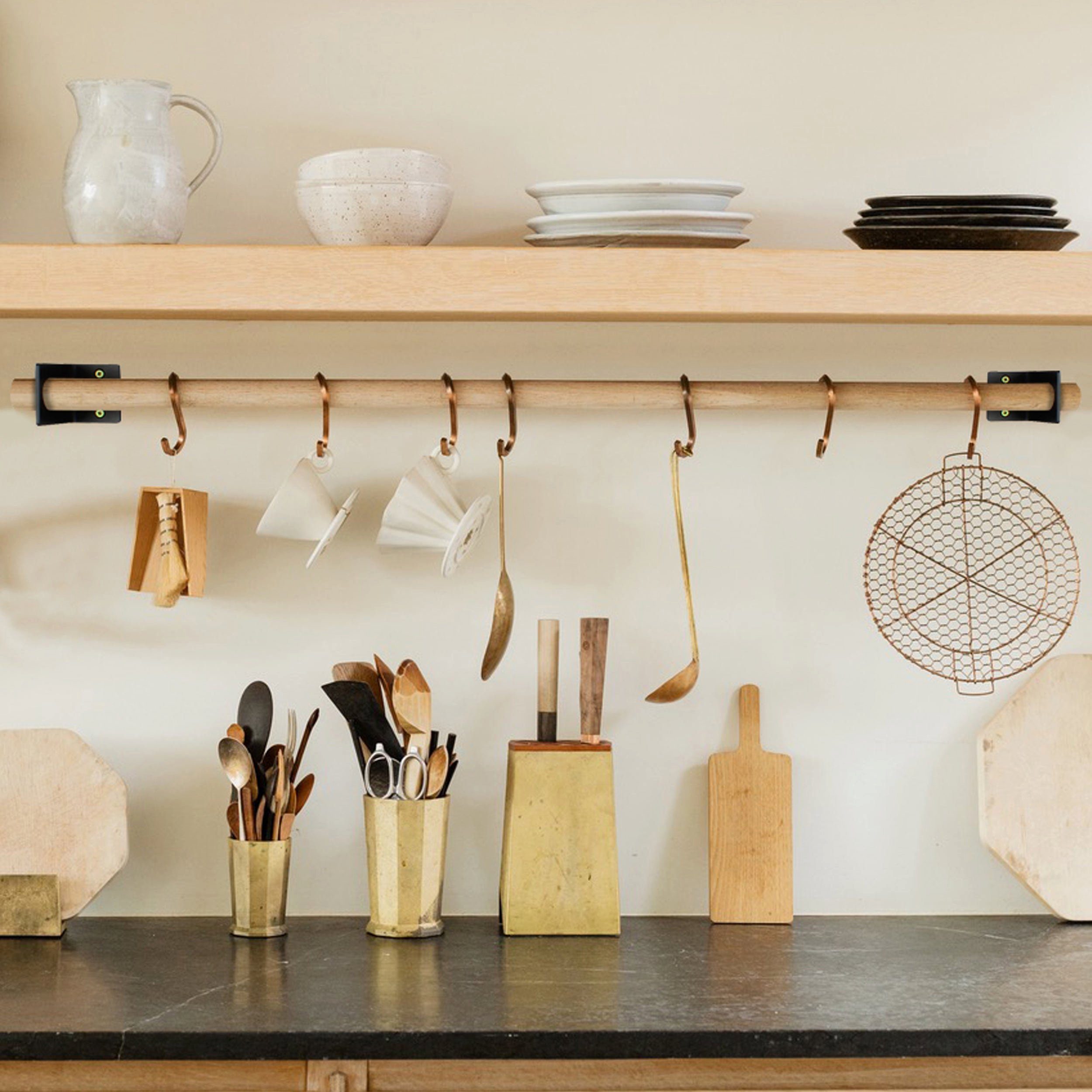 Natural Goods Berlin Hakenleiste GARD Knic, (2 St), Hakenleiste, Kleiderhaken, Garderobenstange, 50cm Rundstab, Weiß