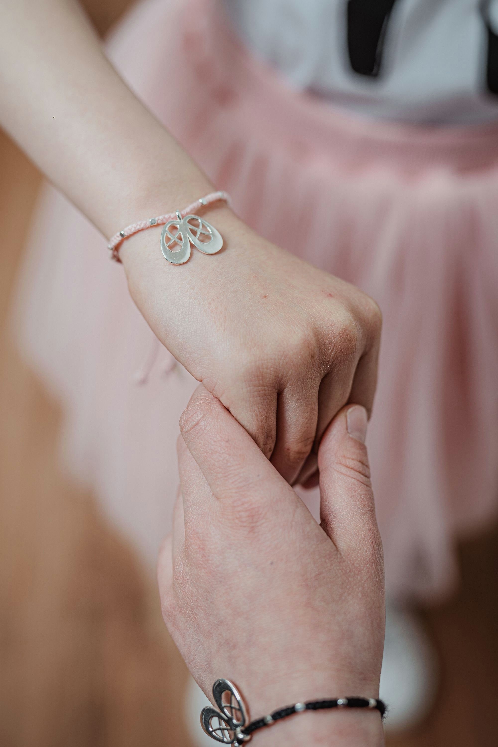 tanzmuster Charm-Armband Geflochtenes Armband mit Ballettschuhe Anhänger, 925 Sterling Silber Plattierung rosa