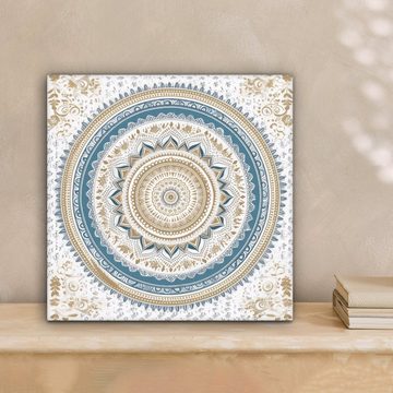 OneMillionCanvasses® Leinwandbild Mandala - Blau - Bohème - Weiß - Design, (1 St), Leinwand Bilder für Wohnzimmer Schlafzimmer, 20x20 cm