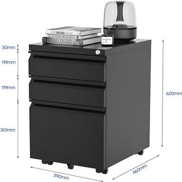 FLEXISPOT Aktenschrank CB32 (Rollcontainer, Büroschrank, rollcontainer Schreibtisch mit 3 Schublade für Büro) Wohnzimmer & Schlafzimmer,mit Schlüsselschloss und Anti-Kipp-Rad