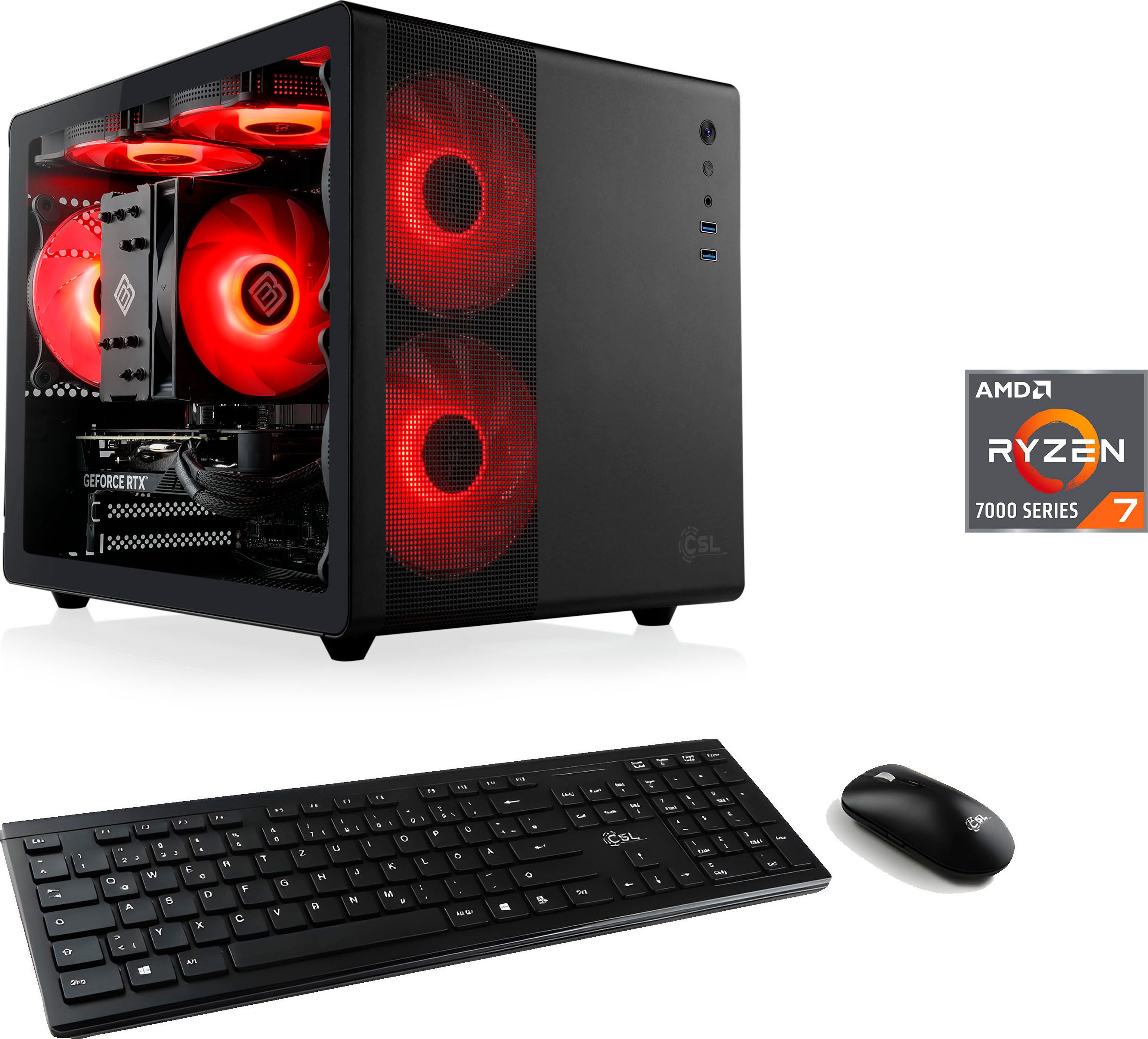 CSL Cube V24214 PC (AMD Ryzen 7 7800X3D, GeForce RTX 4060, 32 GB RAM, 1000 GB SSD, Luftkühlung)