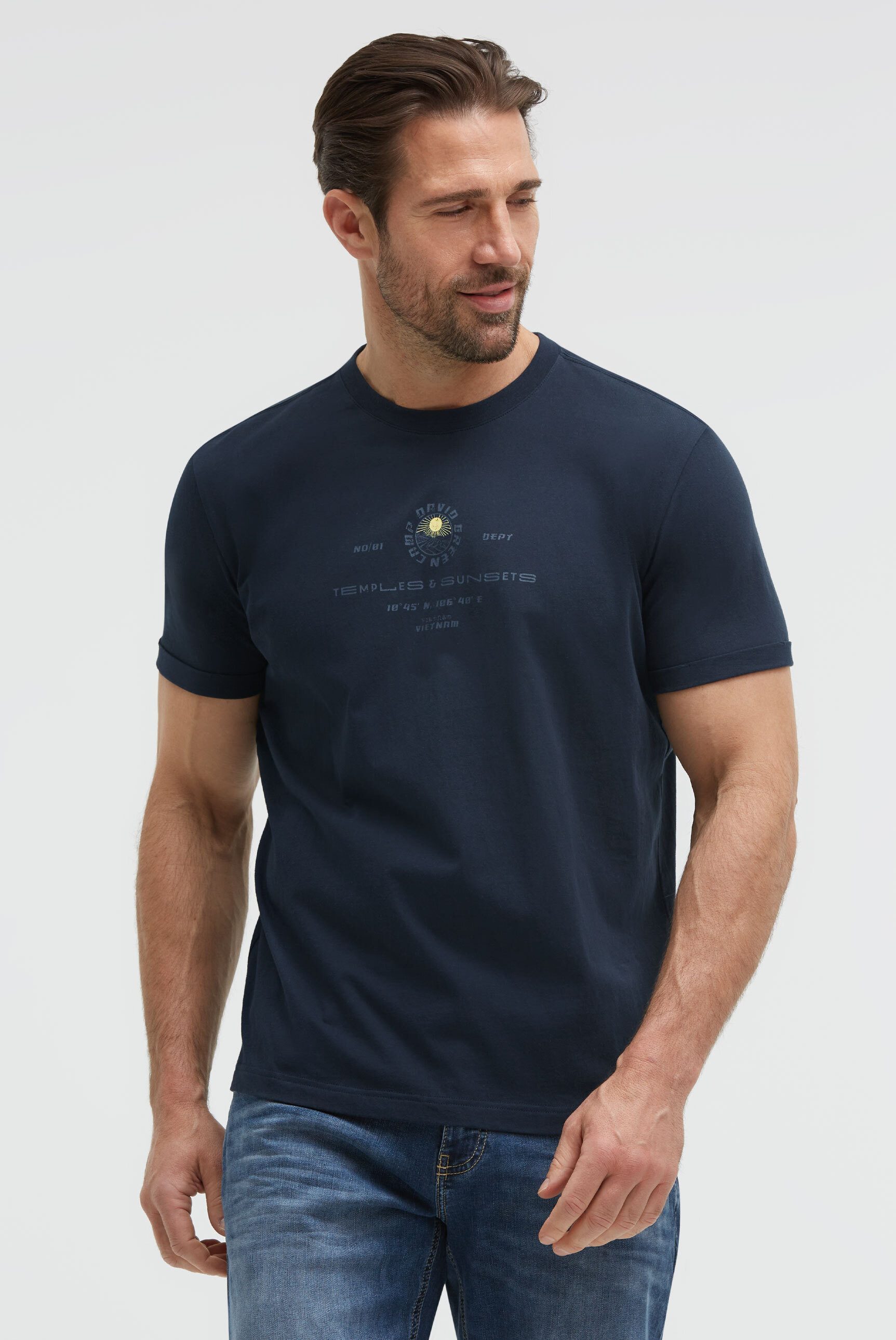 CAMP DAVID Rundhalsshirt mit fixierten Turn-Up-Ärmeln