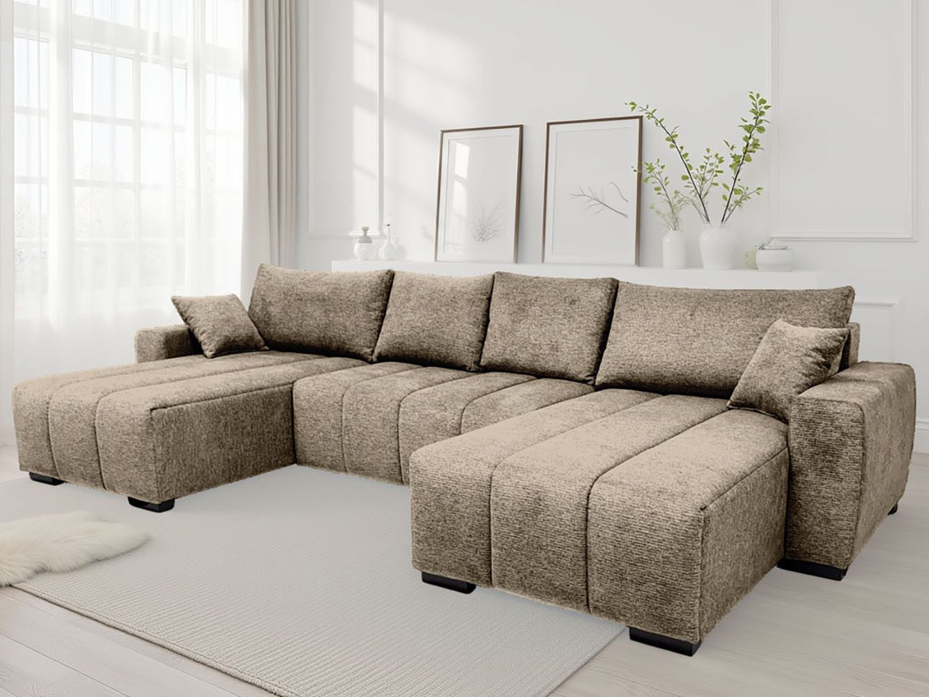 Home affaire Wohnlandschaft U-Form Bello, mit Bettfunktion, Bettkasten Frei im Raum stellbar und Federkern