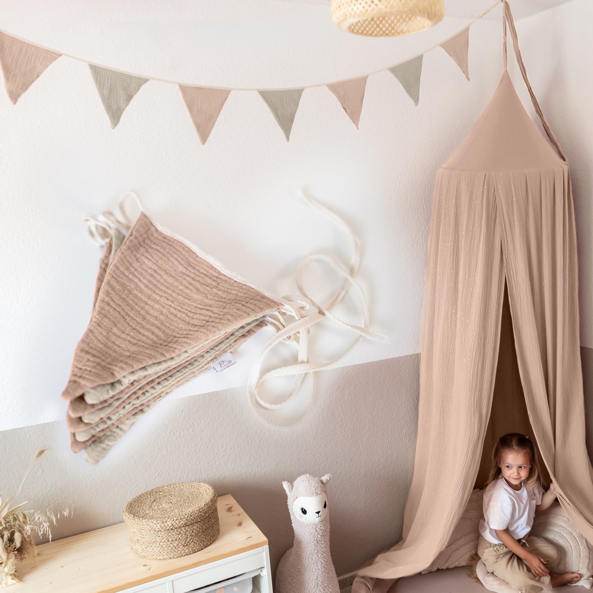 lilimaus Wimpelkette Sternenkette für Kinderzimmer - handgenähte Stoff-Girlande, handgefertigte Stoff-Girlande ca. 300 cm - Wimpel oder Sterne
