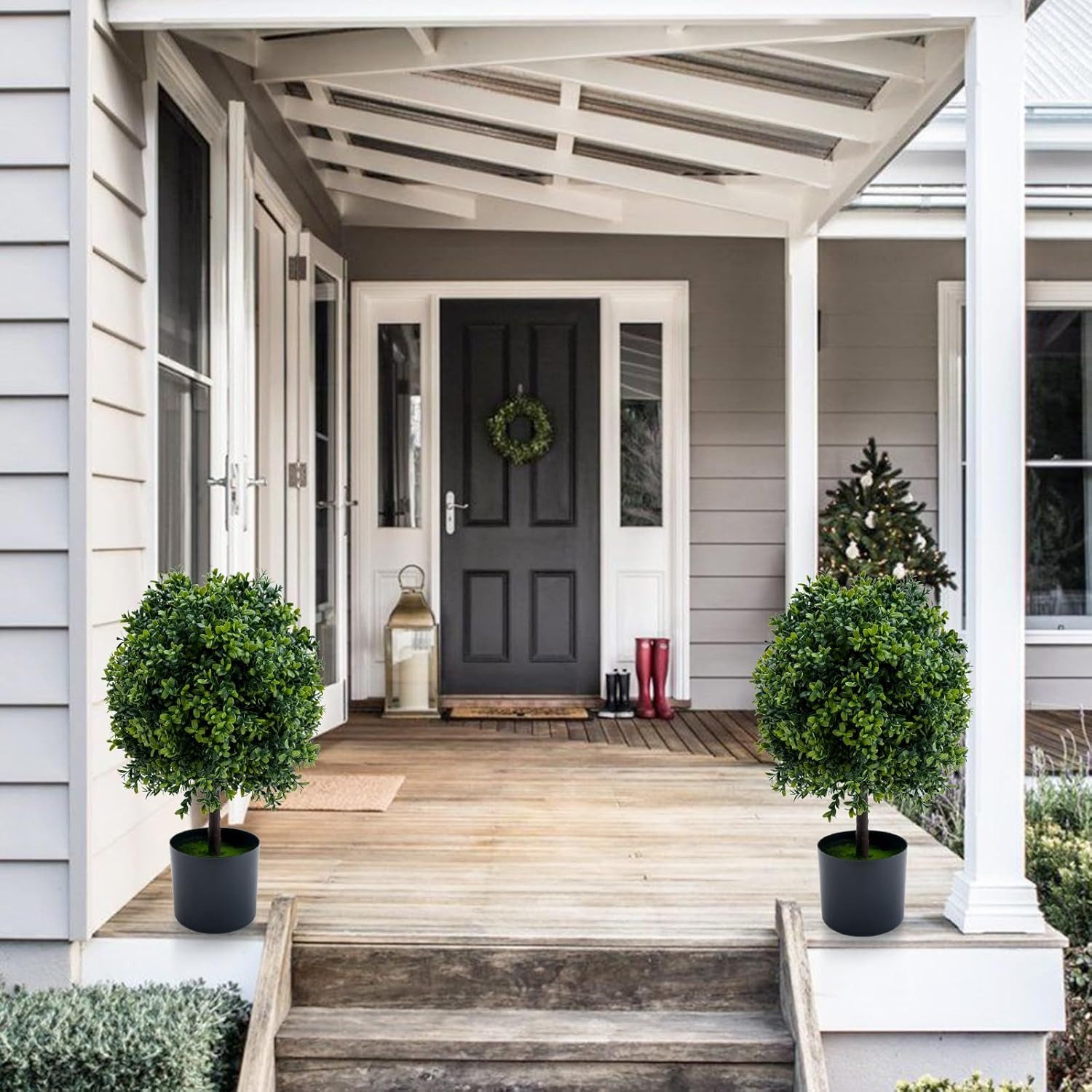 GarveeMore Kübelpflanzen Künstliche Topiary Boxwood Kugelbäume 20 Zoll, für Vorderste Veranda