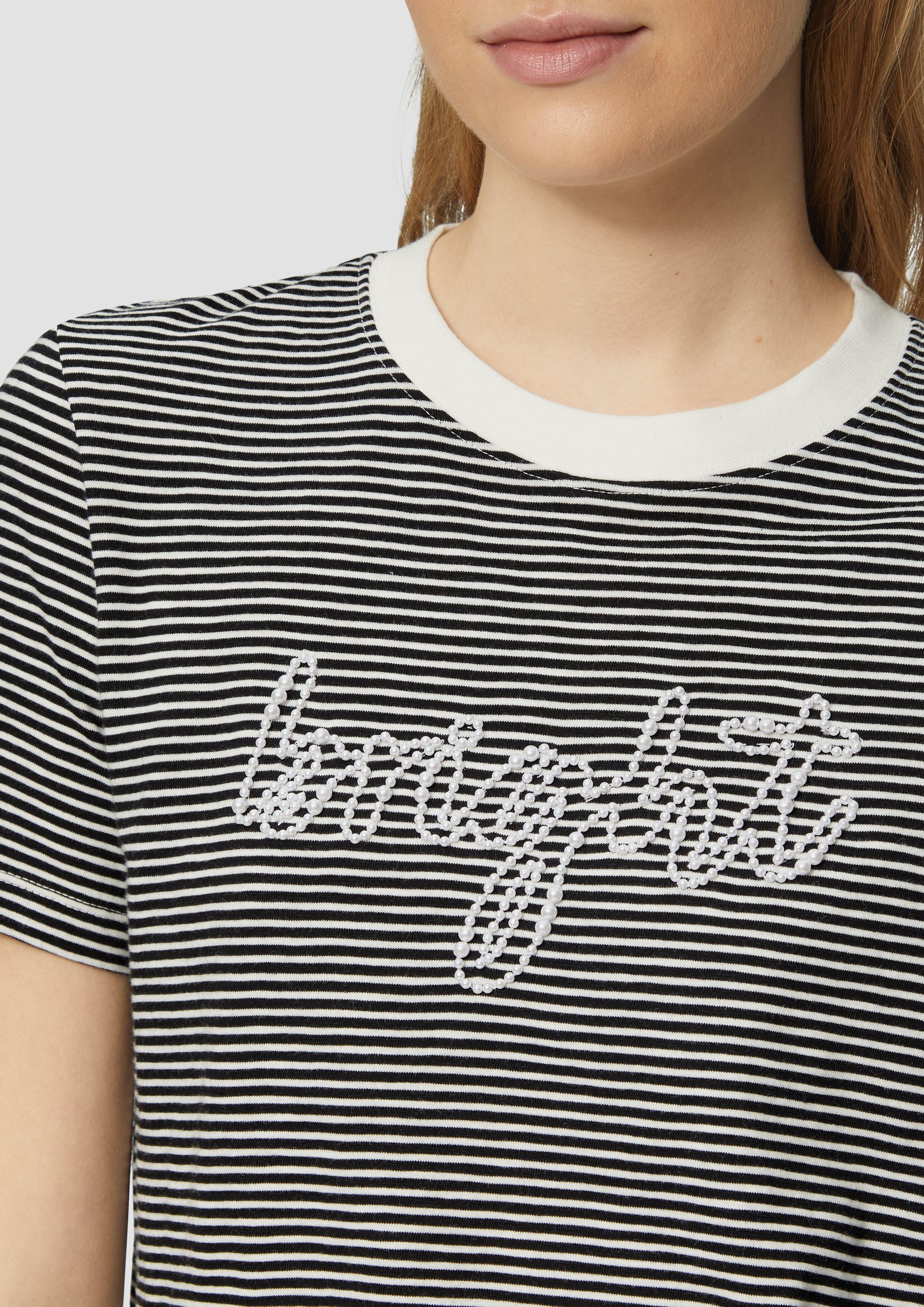 s.Oliver Kurzarmshirt Streifenshirt mit Schmuckperlen Artwork günstig online kaufen