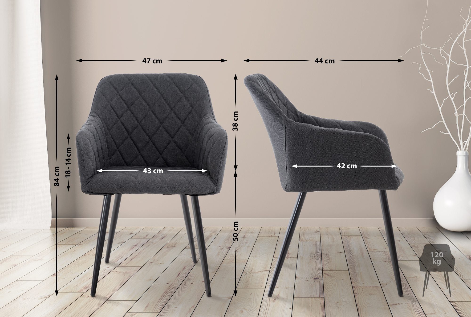 CLP Küchenstuhl Shila (4er Set, 4 St), Metall, Samt/ Stoff, mit Armlehnen günstig online kaufen