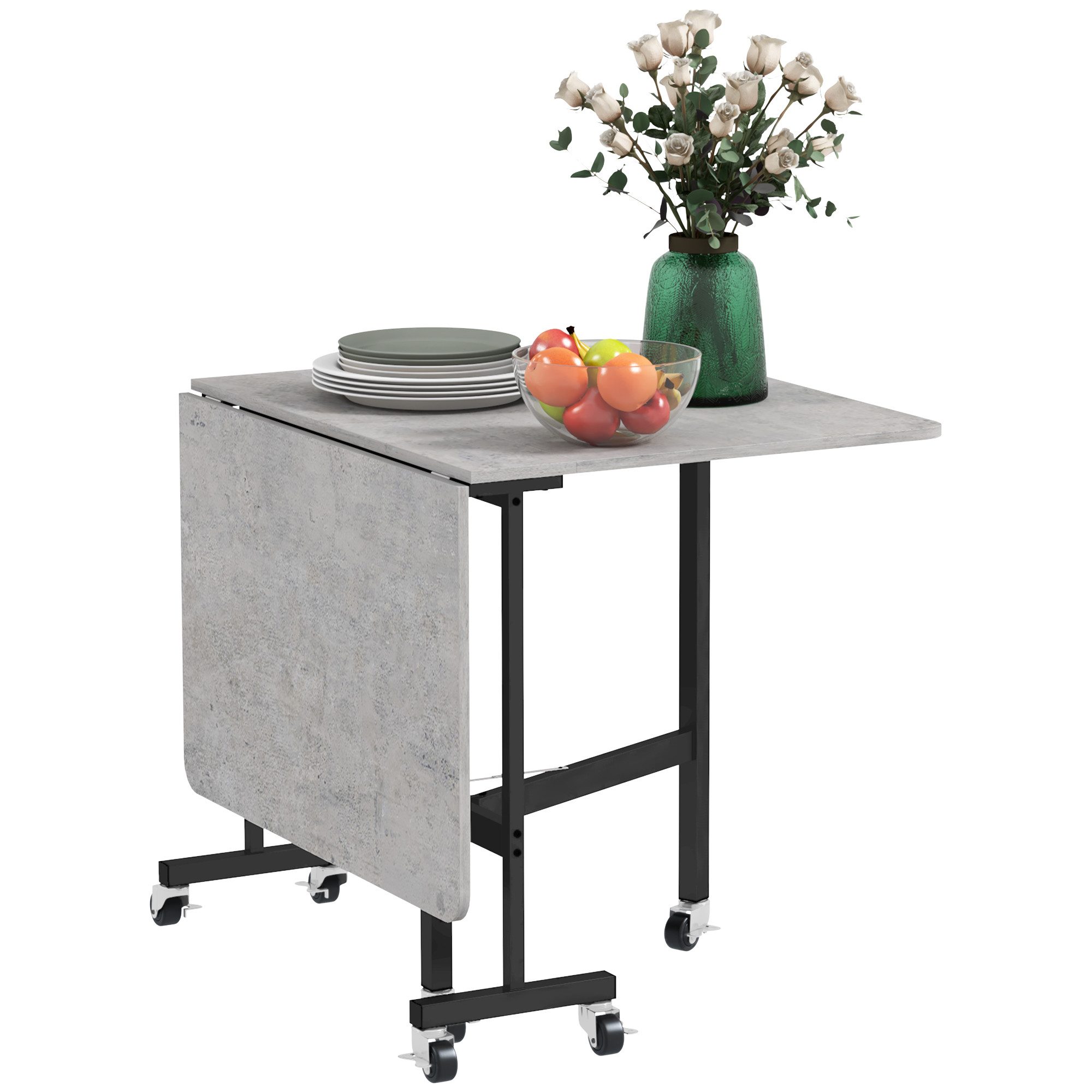 HOMCOM Klapptisch Esstisch Küchentisch für 4-6 Personen, Stahlbeine (Set, 1-St., 1 Tisch), Platzsparend, klappbar, mit Rollen