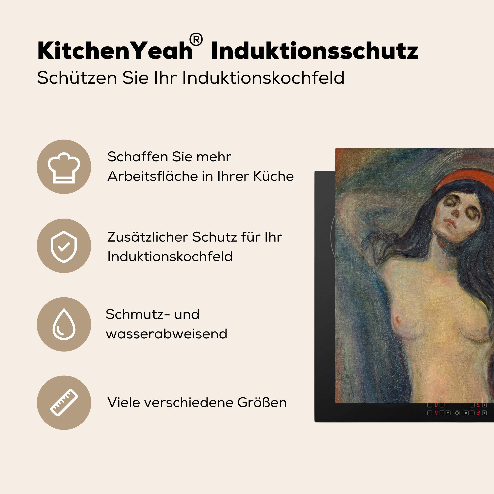 (1 Edvard MuchoWow Ceranfeldabdeckung, cm, Madonna Vinyl, 78x78 Herdblende-/Abdeckplatte tlg), Munch, für Arbeitsplatte - küche