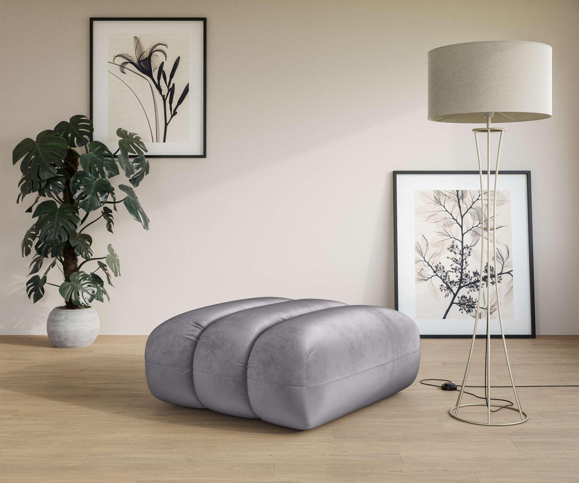 LeGer Home by Lena Gercke Polsterhocker Priya Sitzhocker, moderne Steppung, auch in Bouclé, gemütlich und modern, Maße B/T/H: 90/106/46 cm