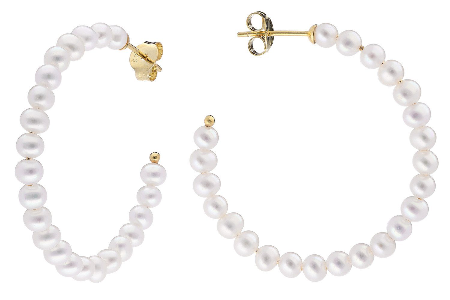 trendor Paar Creolen mit Süßwassern 925 Silber Vergoldet Ø 33 mm