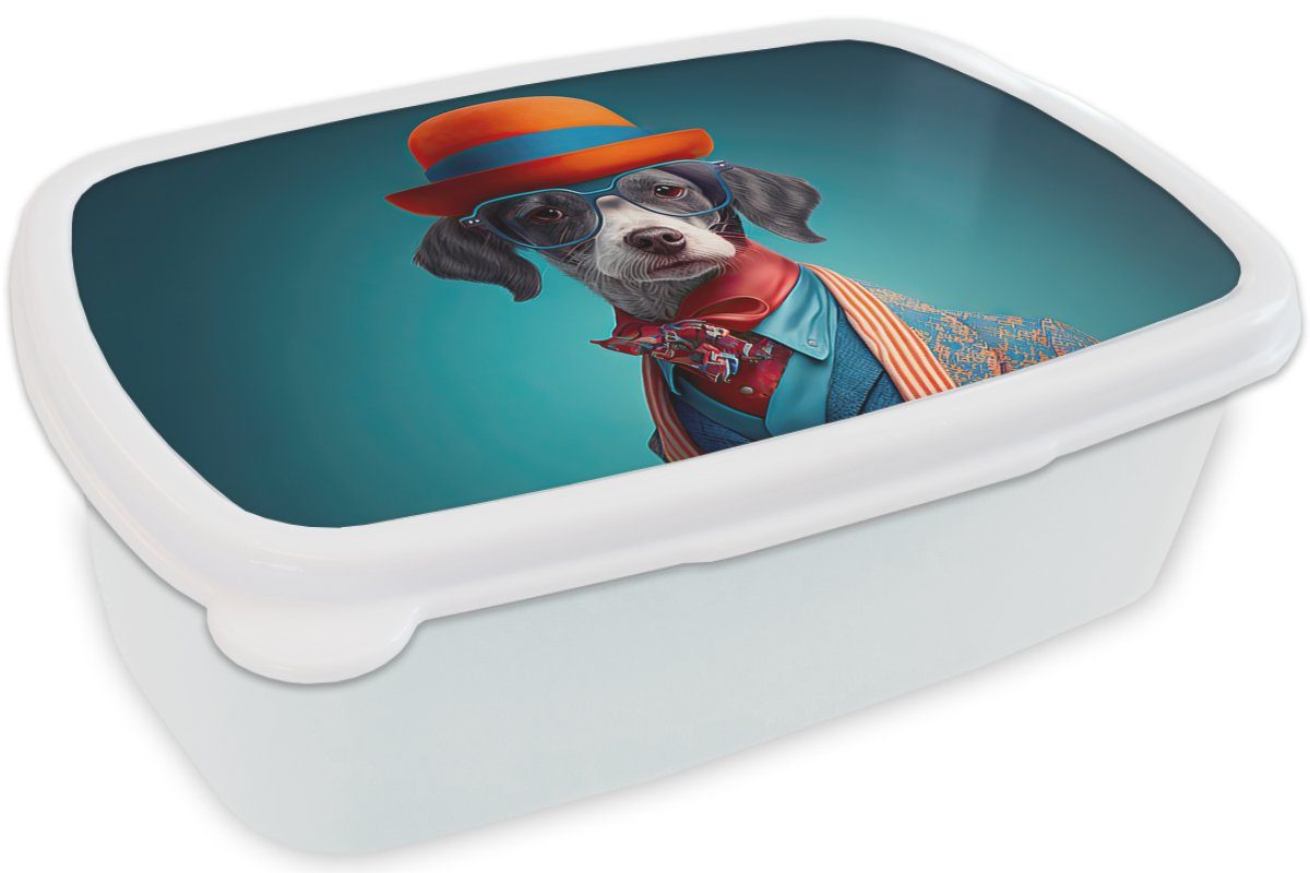 Brotbox weiß Kunststoff, für Porträt - - Kinder Lunchbox Mädchen für Blumen und Brotdose, Blau, Hund - Erwachsene, MuchoWow (2-tlg), Jacke - Jungs und