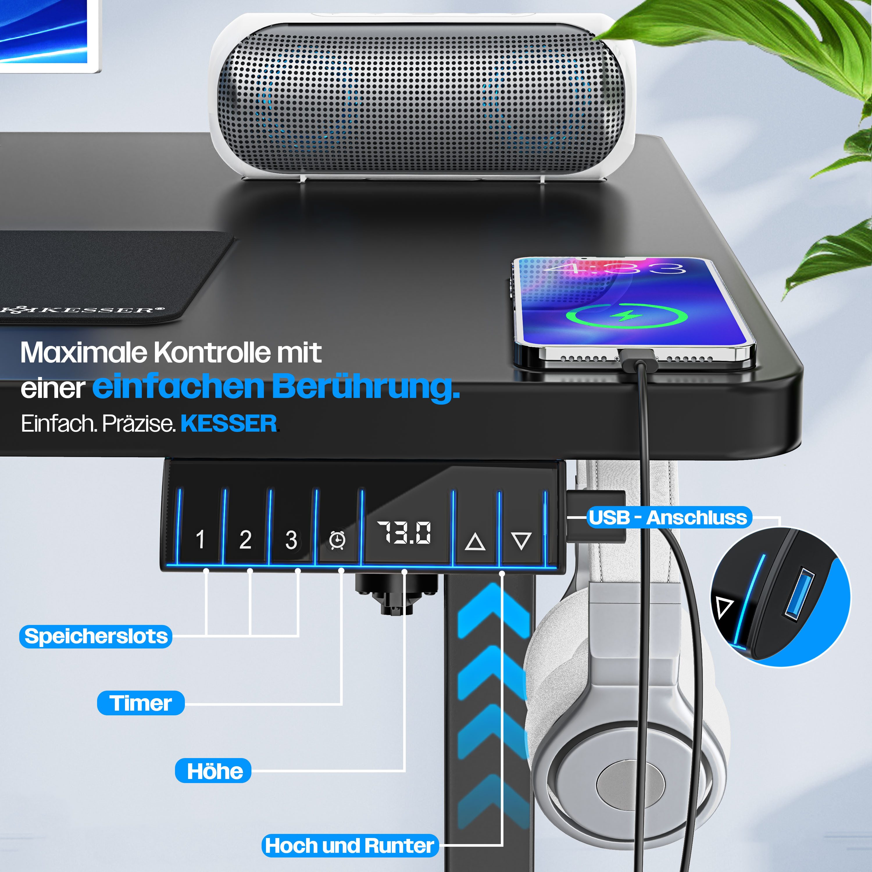 KESSER Schreibtisch, elektrischer & Höhenverstellbarer Computertisch für Home & Office
