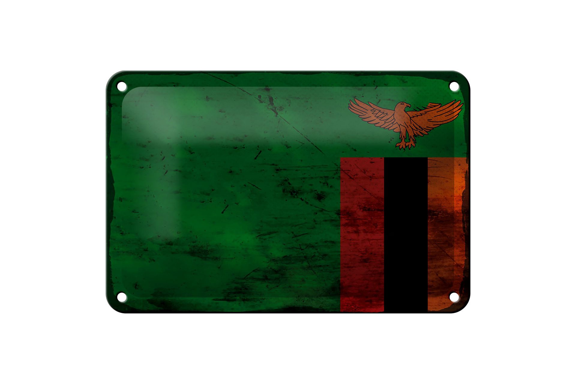 Femer GmbH Metallschild Flagge Sambia 18x12cm Flag of Zambia Rost, (1 St), gewölbte Oberfläche, abgerundete Ecken, umgeschlagene Kanten