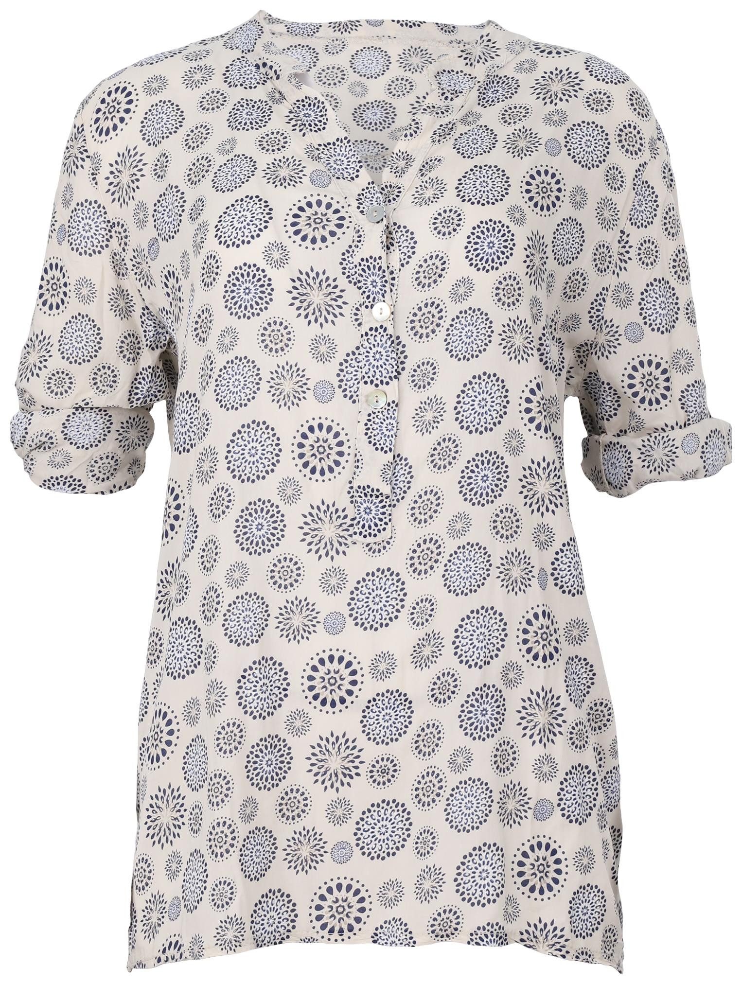 malito more than fashion Schlupfbluse malito Damen Bluse mit Print, Tunika mit ¾ Armen, Blusenshirt auch Bluse mit Kreis Blumen Print 3/4 Ärmeln Einheitsgröße