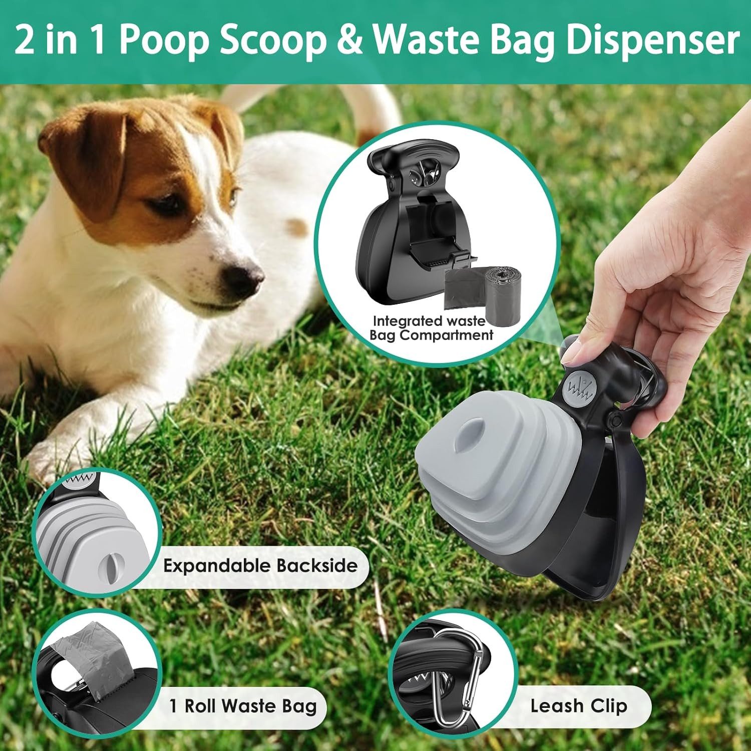 FELIXLEO Greifzange Hundekotgreifer Faltbar Tragbarer Pooper Scooper Haustier Grau, 1-tlg. – Bild 4 von 5