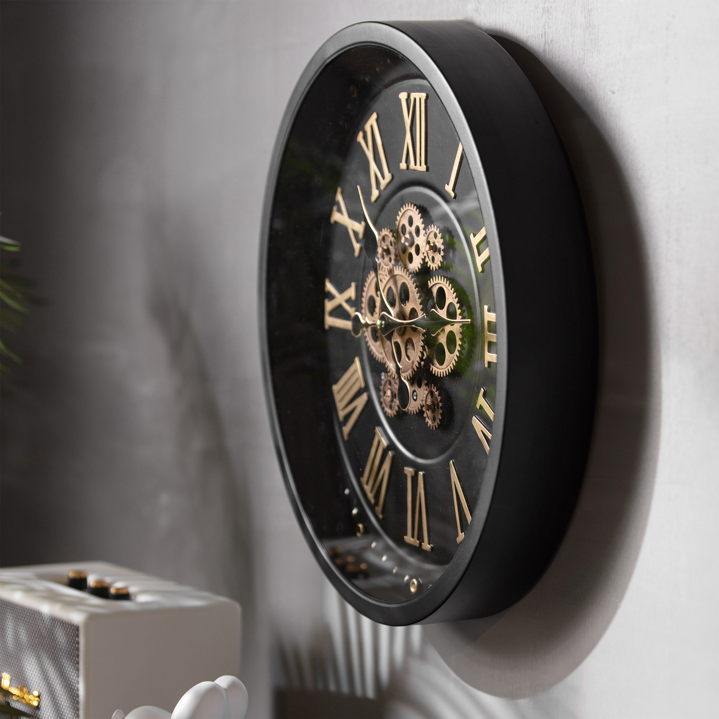 K&L Wall Art Wanduhr industrielle Zahnraduhr große Steampunk Metalluhr (Wanduhr mit drehenden Zahnrädern)