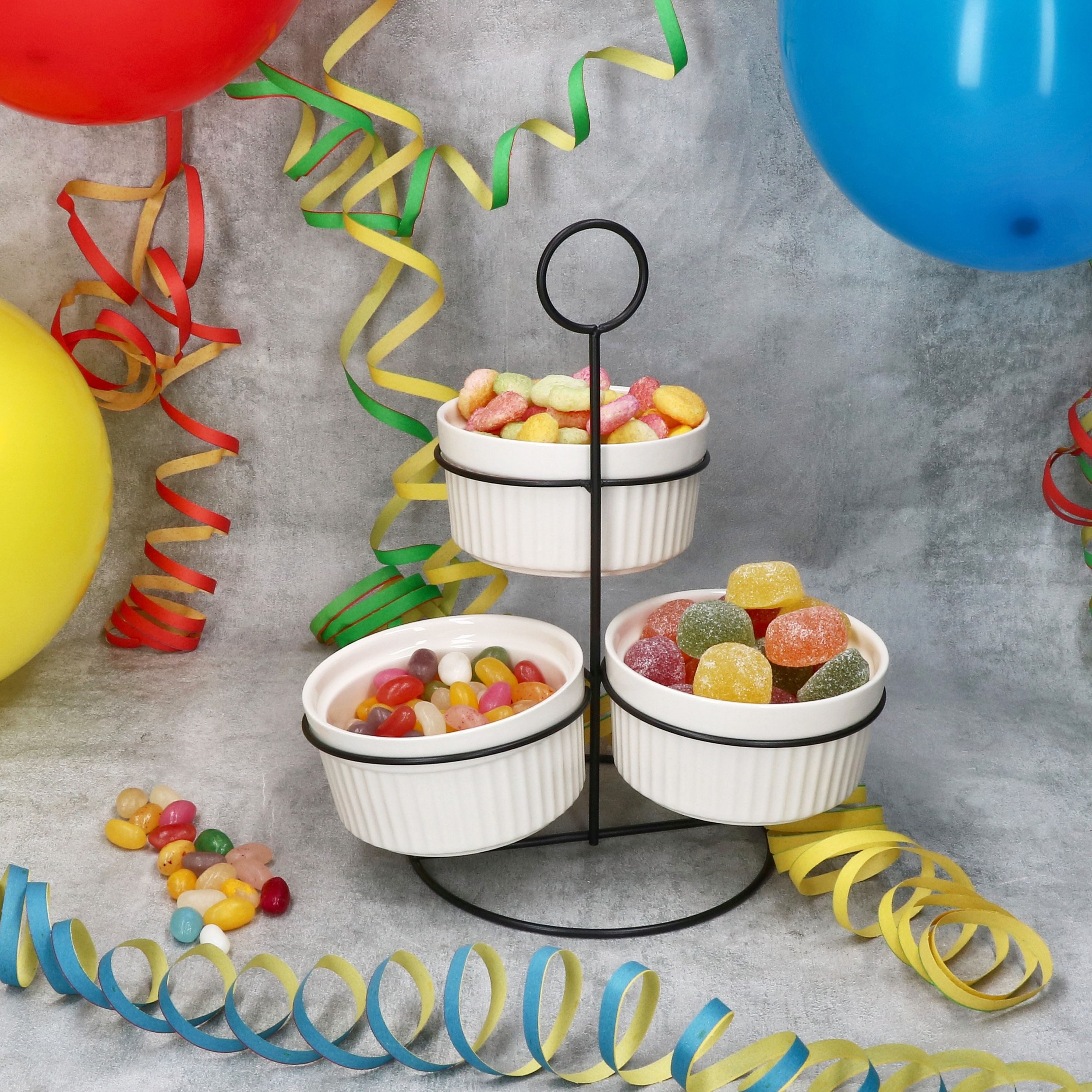 MamboCat Etagere Bianca 3er Set Porzellan-Schalen Set mit Ständer Etagere Dips Dessert, Porzellan