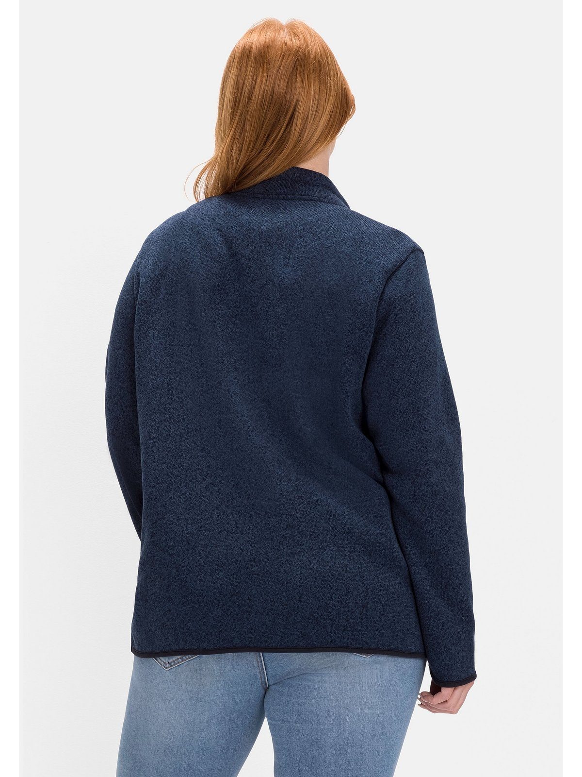 aus nachtblau Stehkragen mit meliert Strickfleece, Sweatjacke Größen Sheego Große