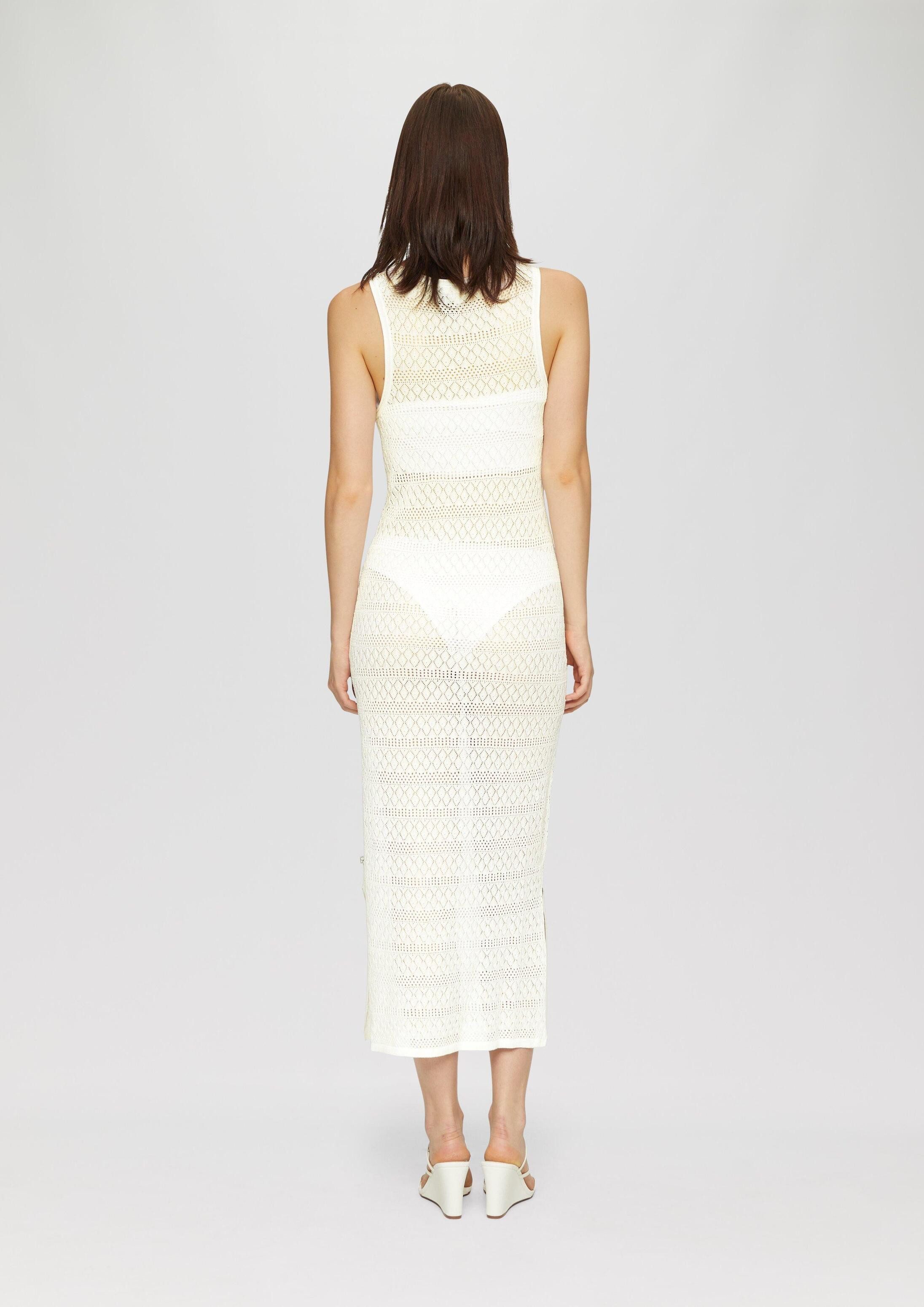 QS Midikleid Kleid Transparentes Feinstrick-Kleid mit Ajourmuster