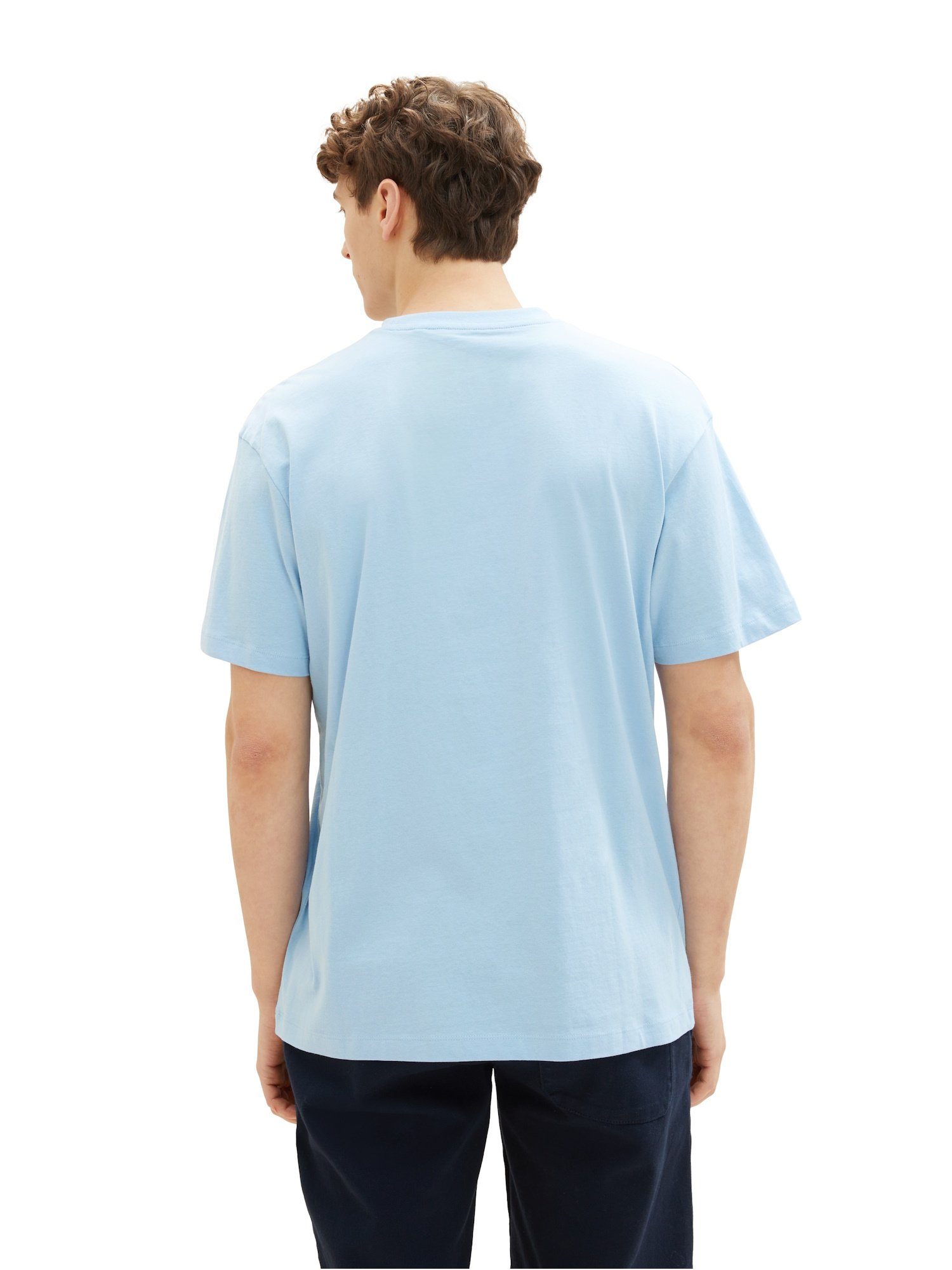 und TOM blau TAILOR Rundhalsausschnitt (1-tlg) Kurzarmshirt mit Denim T-Shirt TOM TAILOR T-Shirt
