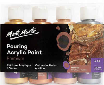 Mont Marte Bastelfarbe PREMIUM Pouring Acrylfarbe, Gieß-Acryl, je 4 x 120 ml, diverse Sets, Untereinander vermischbar & bereits mit Pouring Medium vorgemischt
