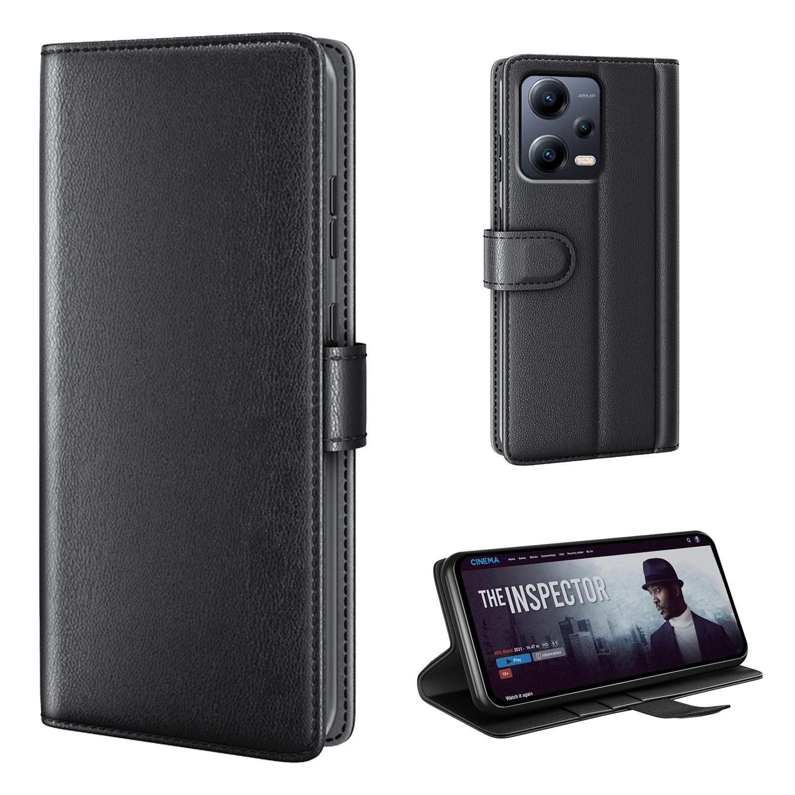 Tec-Expert Handyhülle Echtleder Hülle für Xiaomi Redmi Note 12 5G 6.79 Zoll, 6.79", Cover Klapphülle Case mit Kartenfächern und Geldfach aufstellbar