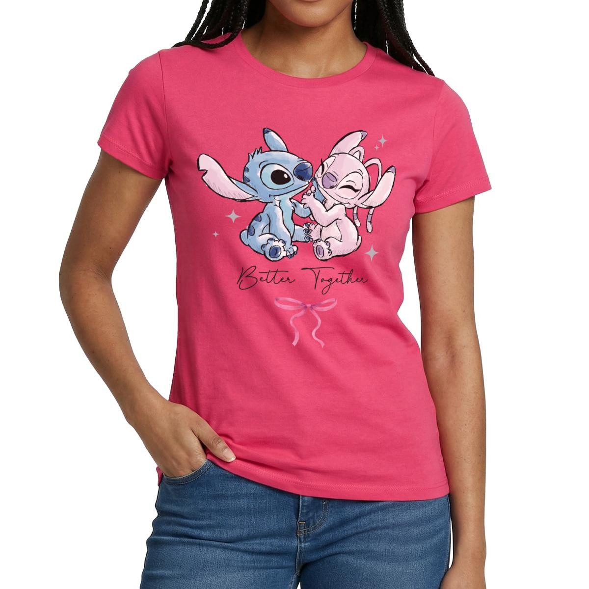 Spreadshirt T-Shirt Lilo & Stitch, Angel Und Stitch Better Together Frauen T-Shirt (1-tlg) Slim Fit, fällt klein aus