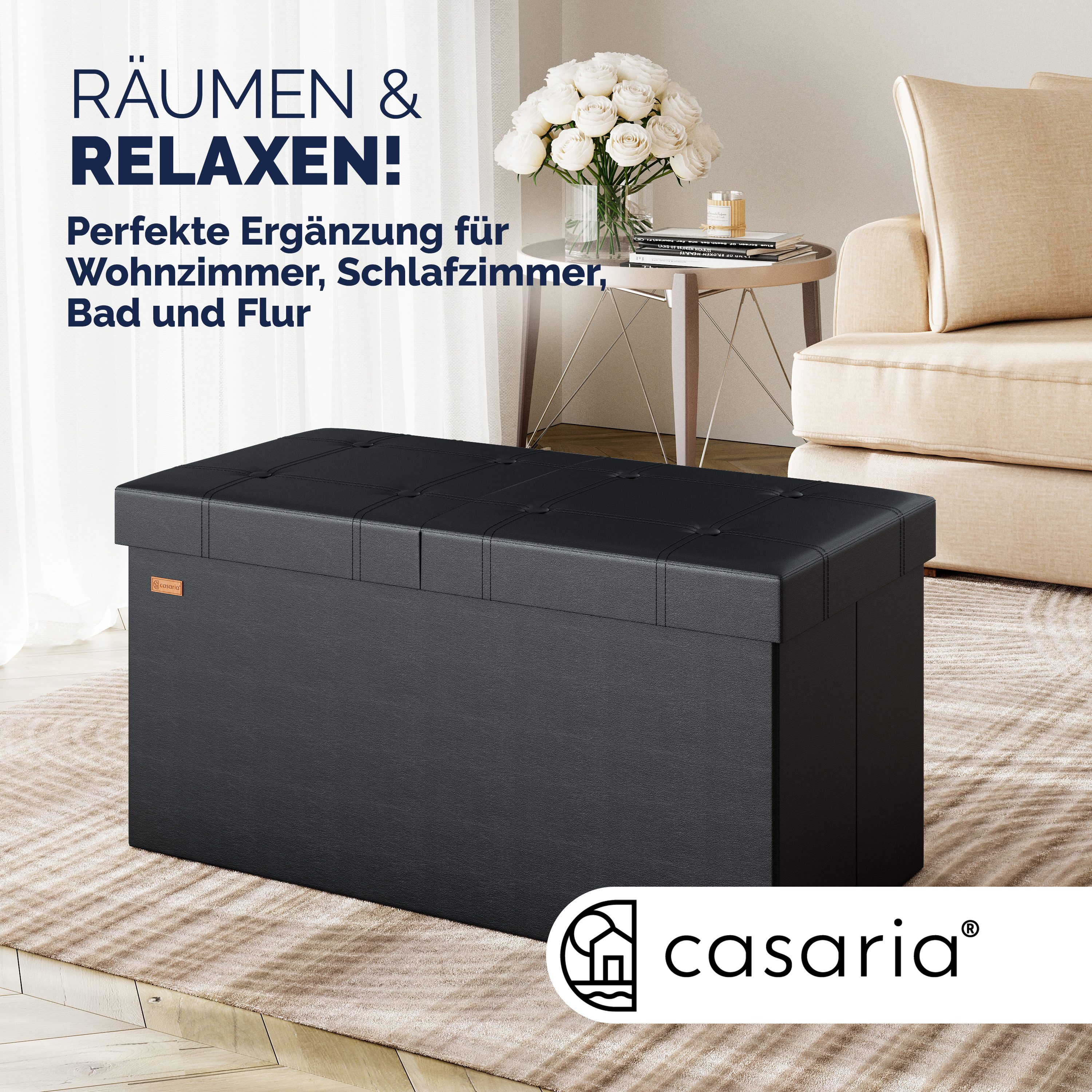 Casaria Sitzbank (1-St), Deckel Klappbar Gepolstert Faltbar Kunstleder 100L Flur Schlafzimmer