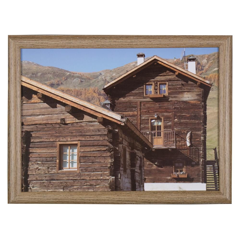 INNA-Glas Dekokissen Deko Kissen BJARKA, Holzhütte Motiv, braun-weiß, 43x33x7cm