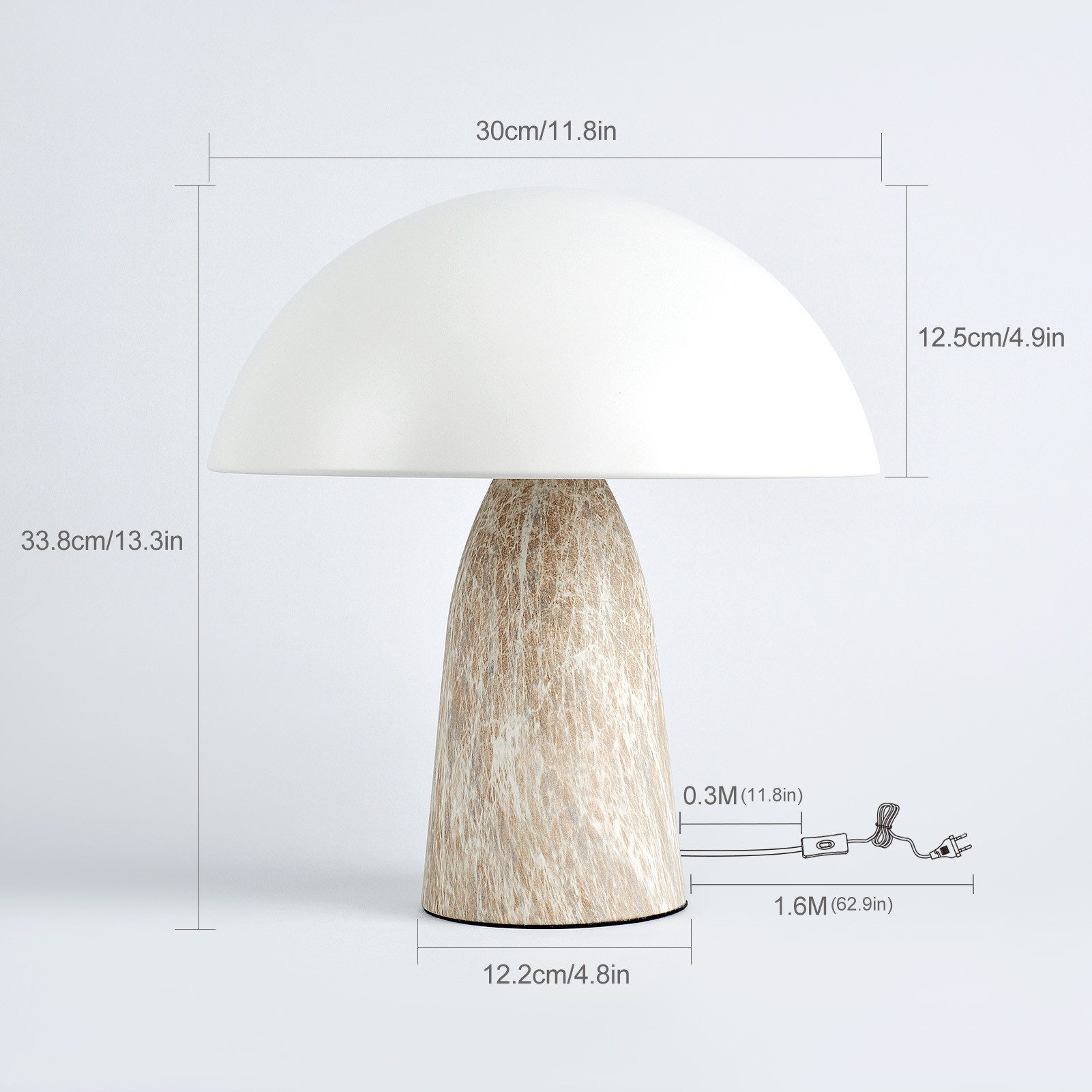 Tukrool Nachttischlampe 30 cm mattgraue Pilz-Tischlampe günstig online kaufen