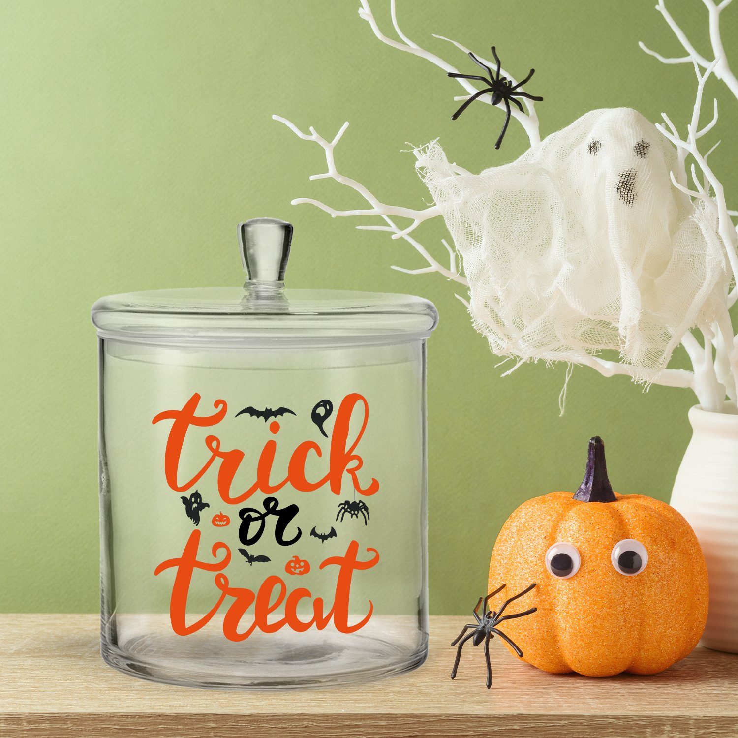 Trick Glas, Set) Keksdose UV-Druck GRAVURZEILE Halloween Treat (Kein or Design, mit -