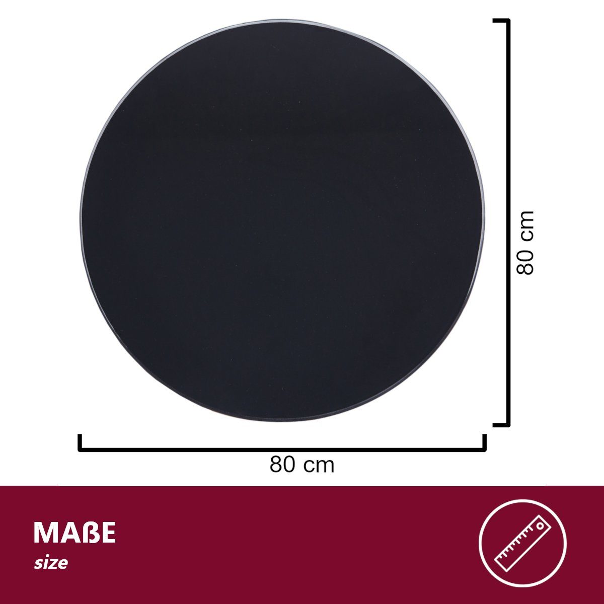 Facettenschliff Tischplatte rund - mit cm Ø80x0,6 Glasplatte schwarz, HOOZ