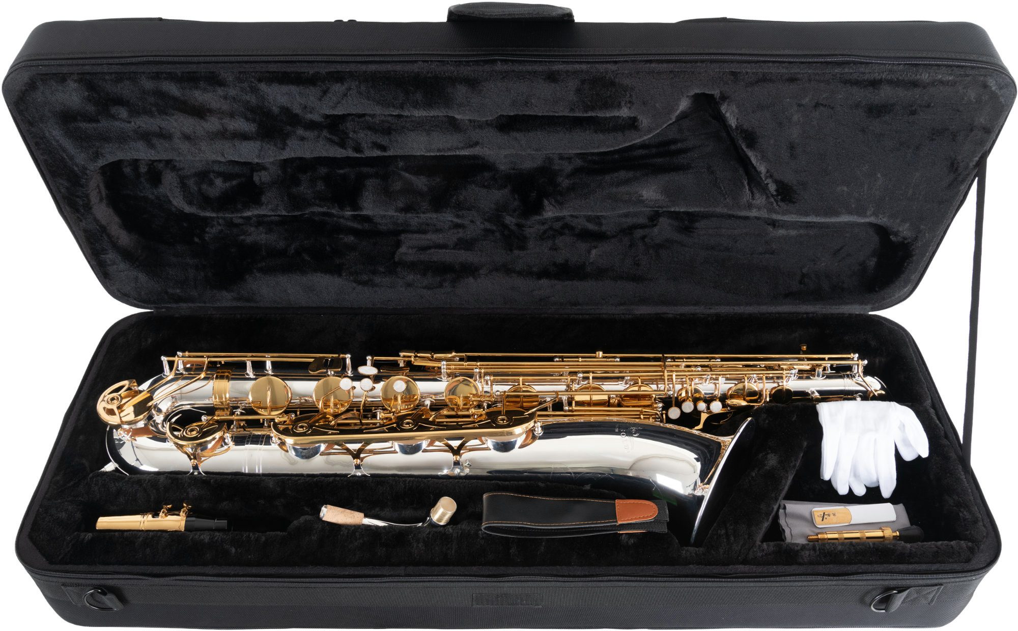 Lechgold Saxophon Lechgold LBS-25S Baritonsax Versilbert - Saxophon mit edlem Finish, Spar-Set, 6-St., Hoch Fis-Klappe, Tief A-Klappe, C# - Bb Wippe für die linke Hand, Stimmung: Eb