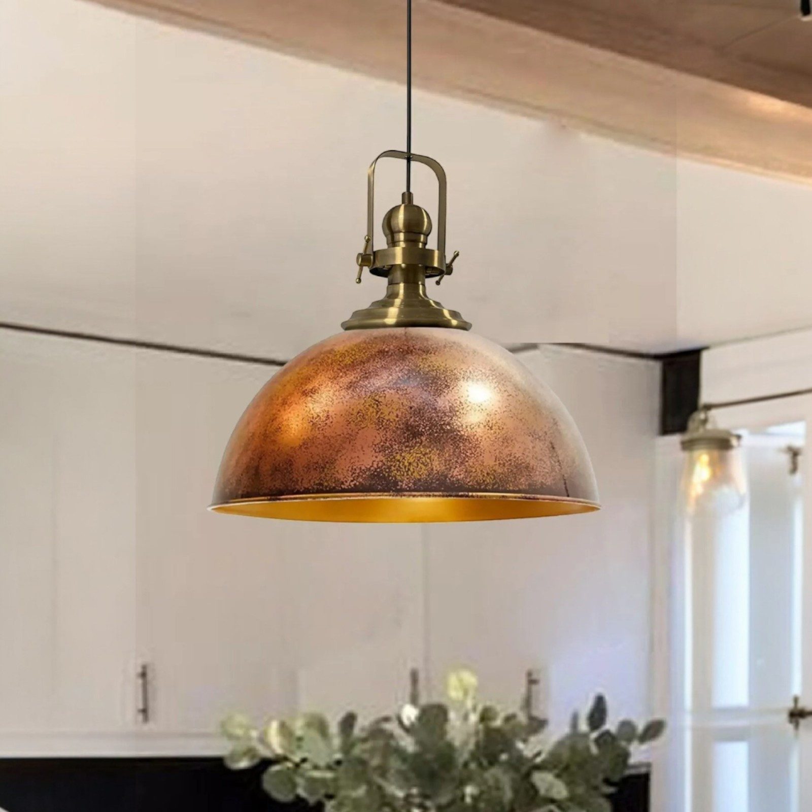 Bamyum Pendelleuchte Hängelampe Kupferfarbe, E27, Handgemalt Vintage Industrial Style Lampe, ohne Leuchtmittel