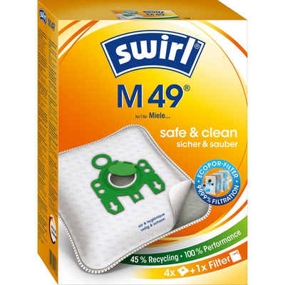 Swirl Staubsaugerbeutel Swirl M49 M 49, passend für Miele Staubsauger, inkl. 1 Filter - zuschneidbar, 4 St., Optimale Passform, MicroPor® Plus-Qualität für lange Nutzungsdauer
