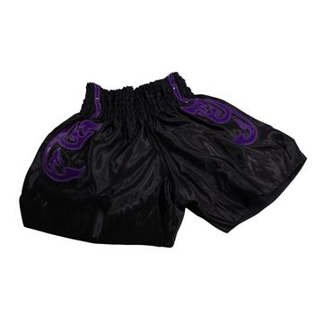 BAY-Sports Sporthose Muay Thai Kick Hose Shorts Thaiboxhose Thaiboxen MMA kurz Kickboxen (Laser Cut Modell) Laser Cut Serie, traditionell, schwarz/lila