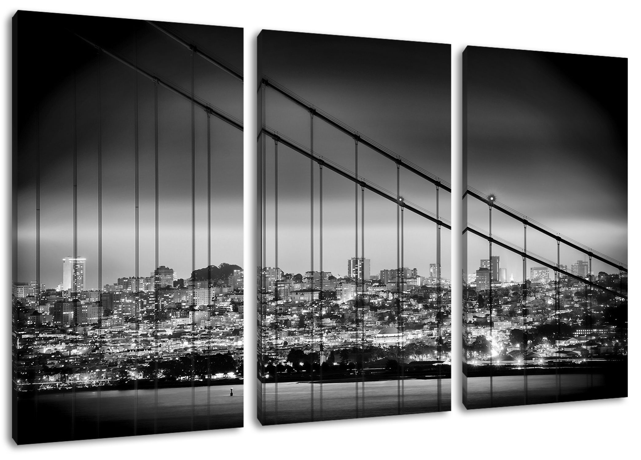 Leinwandbild fertig (1 San Francisco St), Pixxprint Skyline, Leinwandbild Francisco inkl. Zackenaufhänger (120x80cm) 3Teiler bespannt, San Skyline