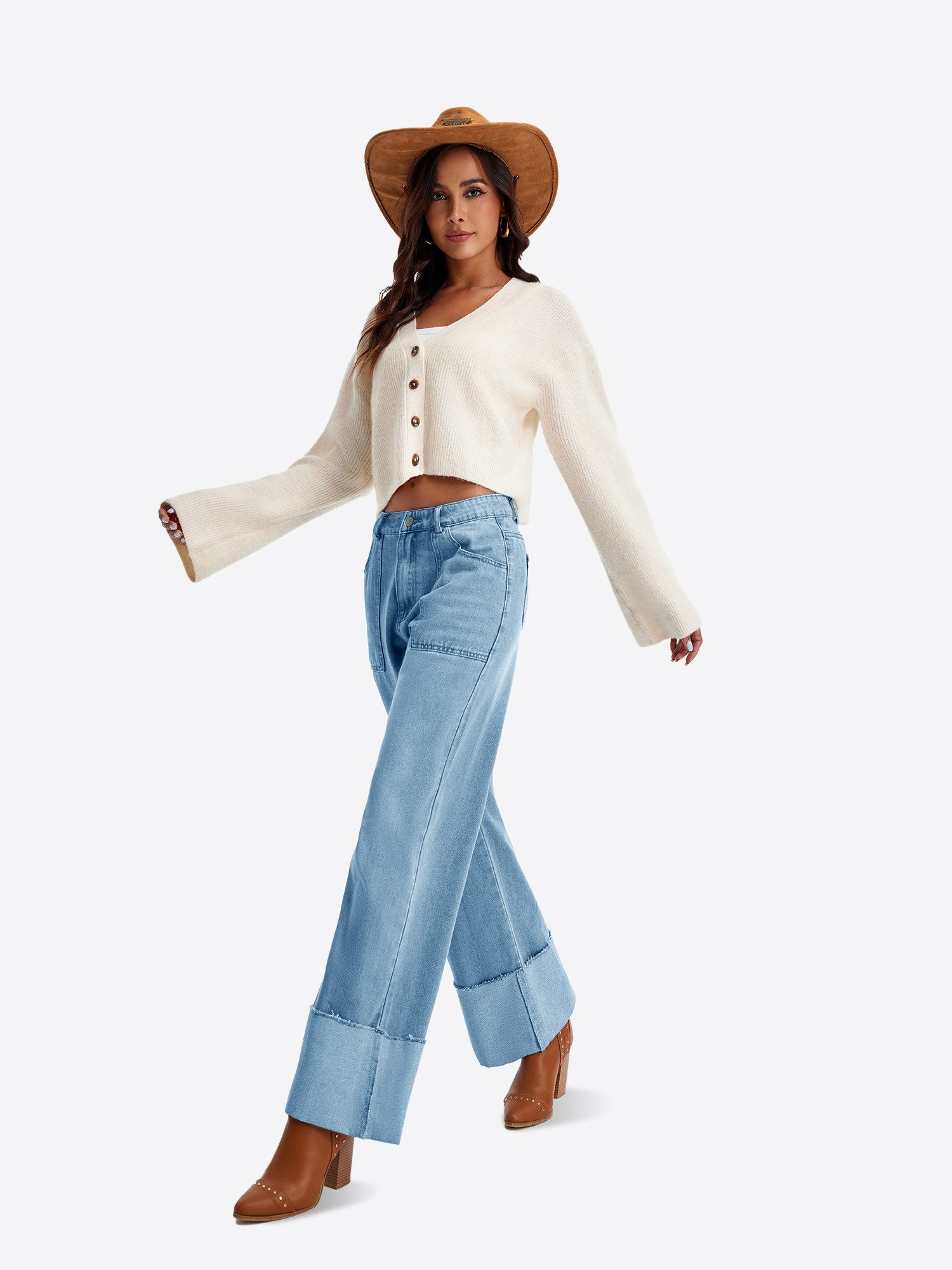 Imily Bela Regular-fit-Jeans Damen Jeans locker geschnittene gerade (Packung, 1-tlg., 1per-Pack) krempelbar – Bild 4 von 5