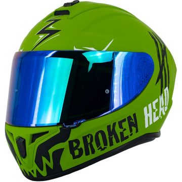 Broken Head Motorradhelm Broken Head Integralhelm Adrenalin Therapy 4X Military + Grün Verspiegeltes Visier (Set-Artikel, Mit klarem und grün verspiegeltem Visier), Krasse Militär-Optik