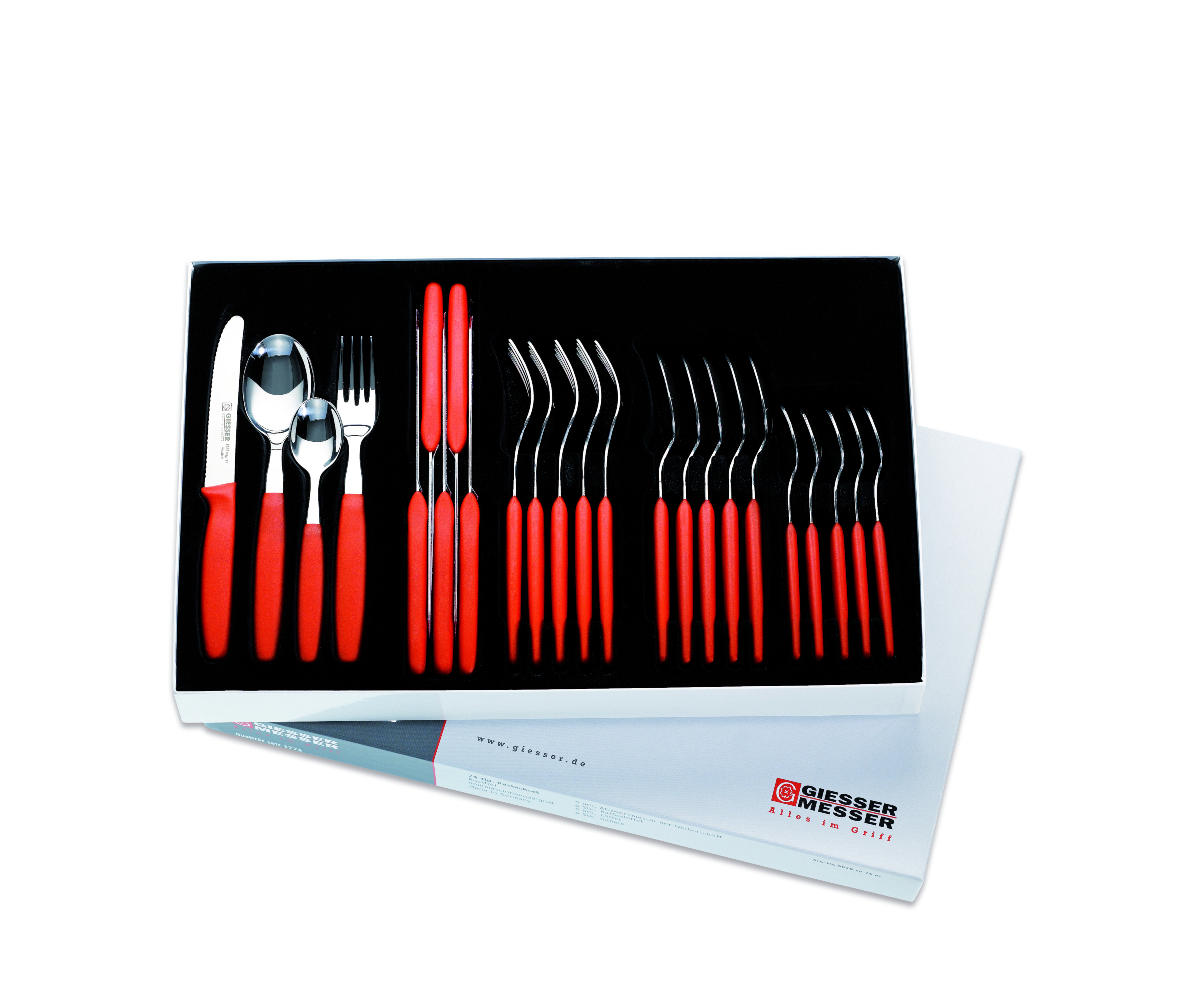 GIESSER Besteck-Set Allzweckmesser, Gabel, Ложки, Teelöffel 9879 sp 24, 6 Personen, Edelstahl, spülmaschinenfest, Made in Germany, formschön, stabil