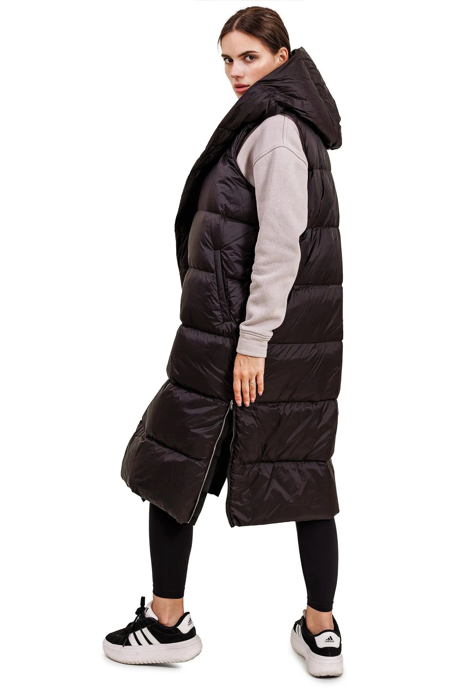 JNBY Daunenweste Damen lange Daunenweste mit Kapuze Frühlingsweste Black warm gefütter