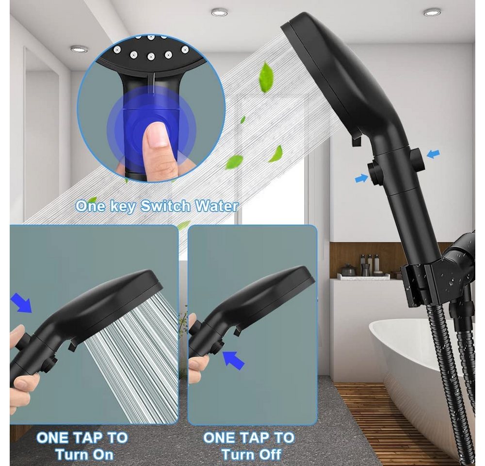 Thumbnail - RWEUOQ Handbrause Regenduschkopf Duschkopf,Hochdruck-Handbrause 5Sprühmodi,1.5m Schlauch, (Duschkopf-Set mit Schlauch un...