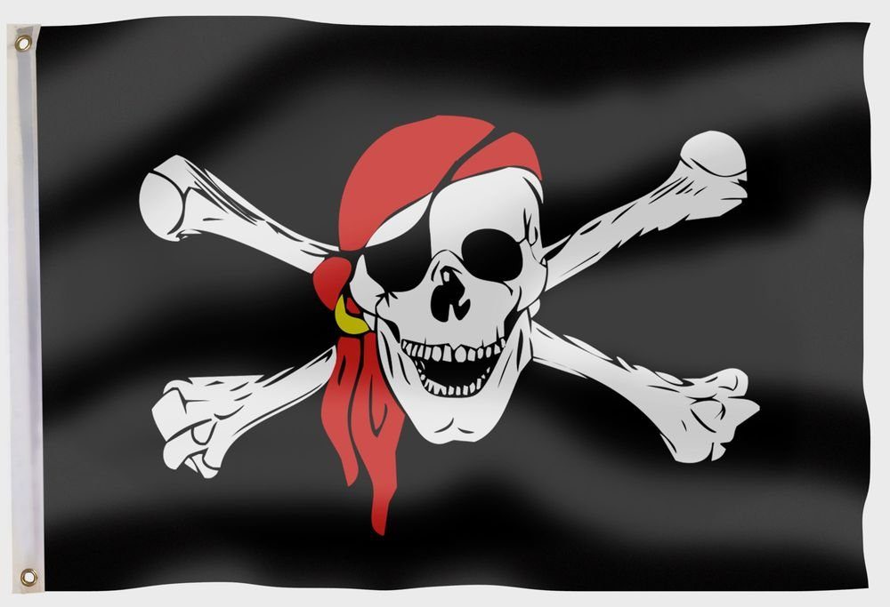 PHENO FLAGS Flagge Piraten Flagge 90 x 150 cm Piratenflagge Fahne Pirat (Hissflagge für Fahnenmast), Inkl. 2 Messing Ösen