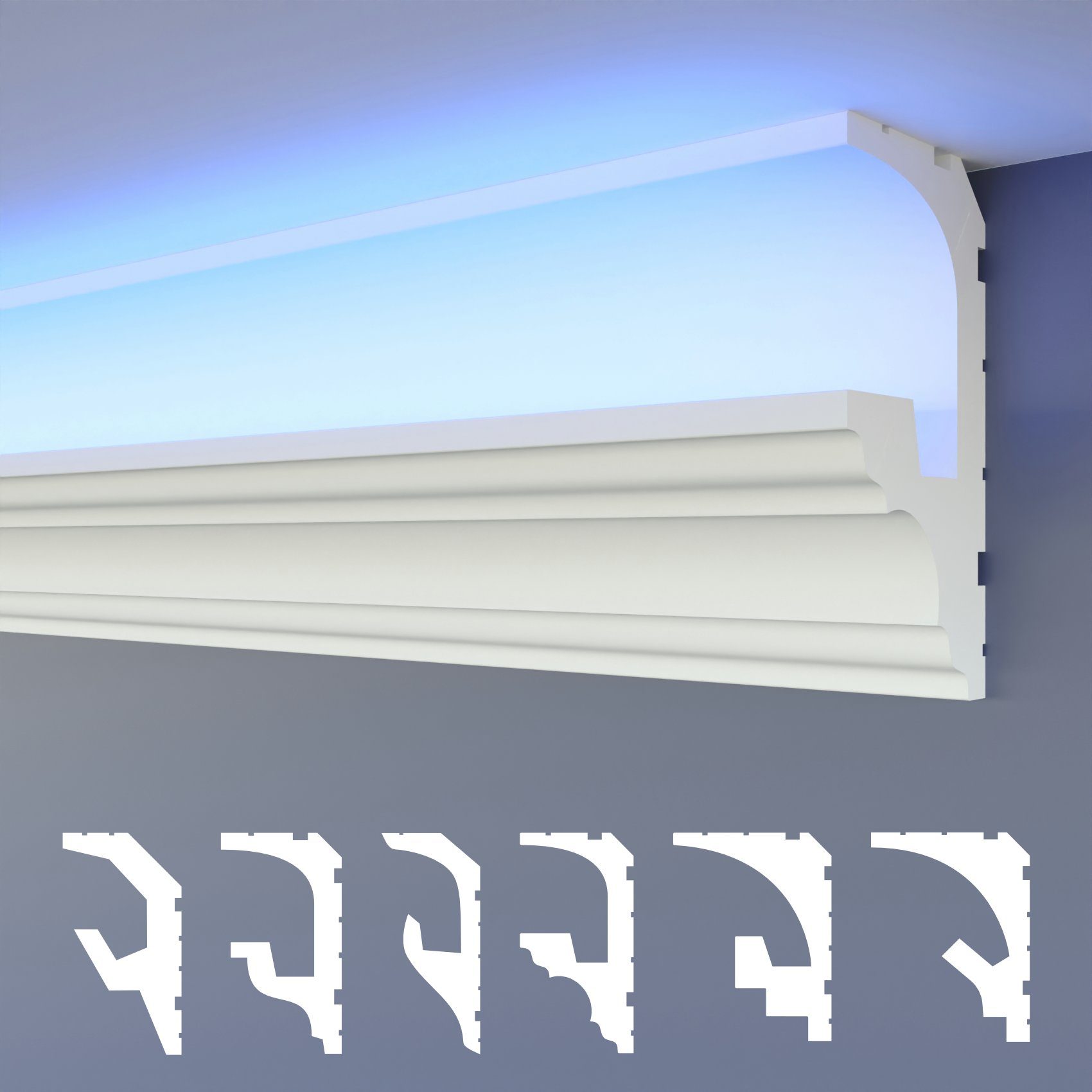 HEXIMO Eckprofil (LED Stuckleisten 2in1, indirekte Beleuchtung Deckenleisten XPS Styropor-Wandleisten Lichtvouten-Deckenprofil (Muster HLED 6)