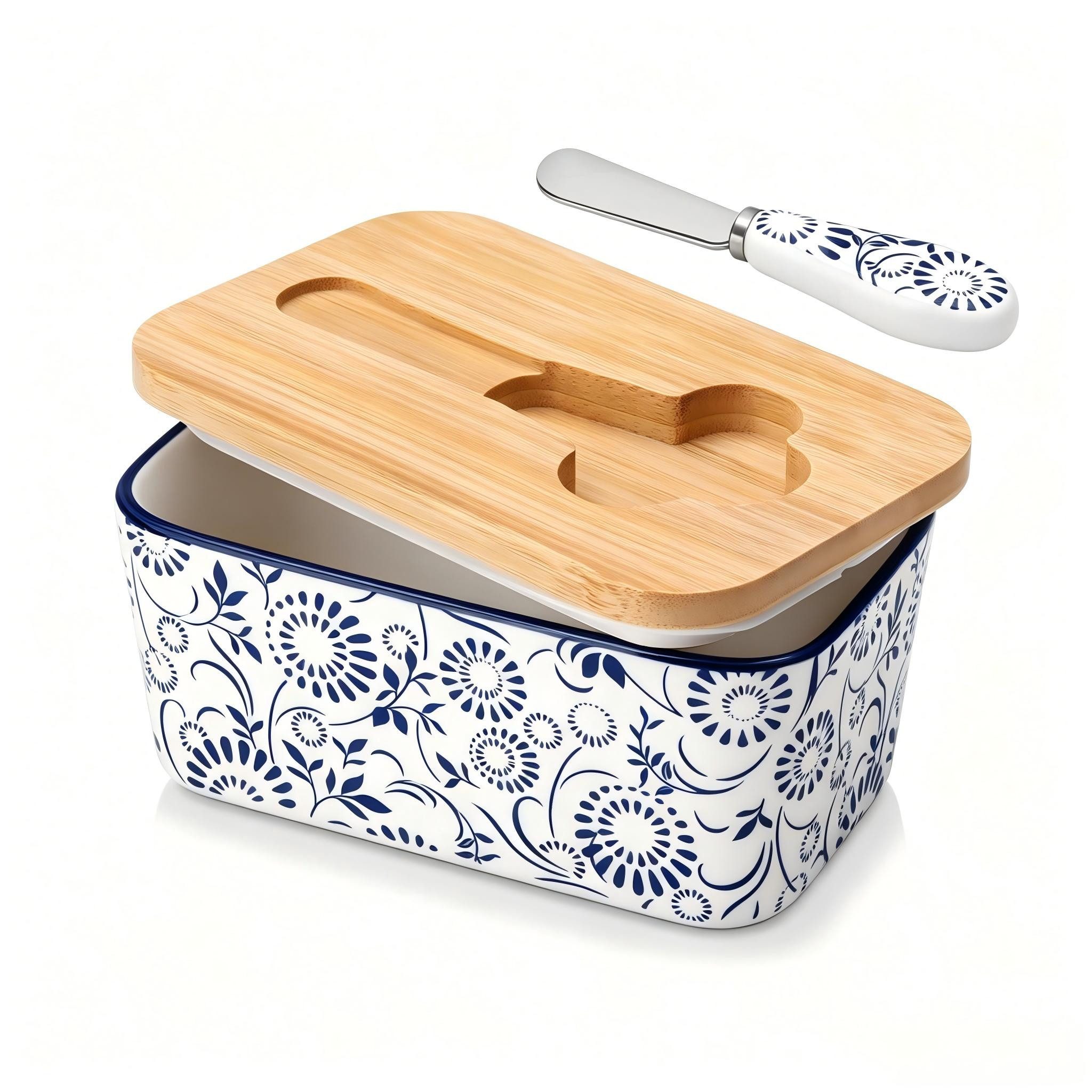 vancasso Butterdose Porzellan Butterdose mit Deckel, Butterbestreichmesser, (1-tlg), Sonnenblumen
